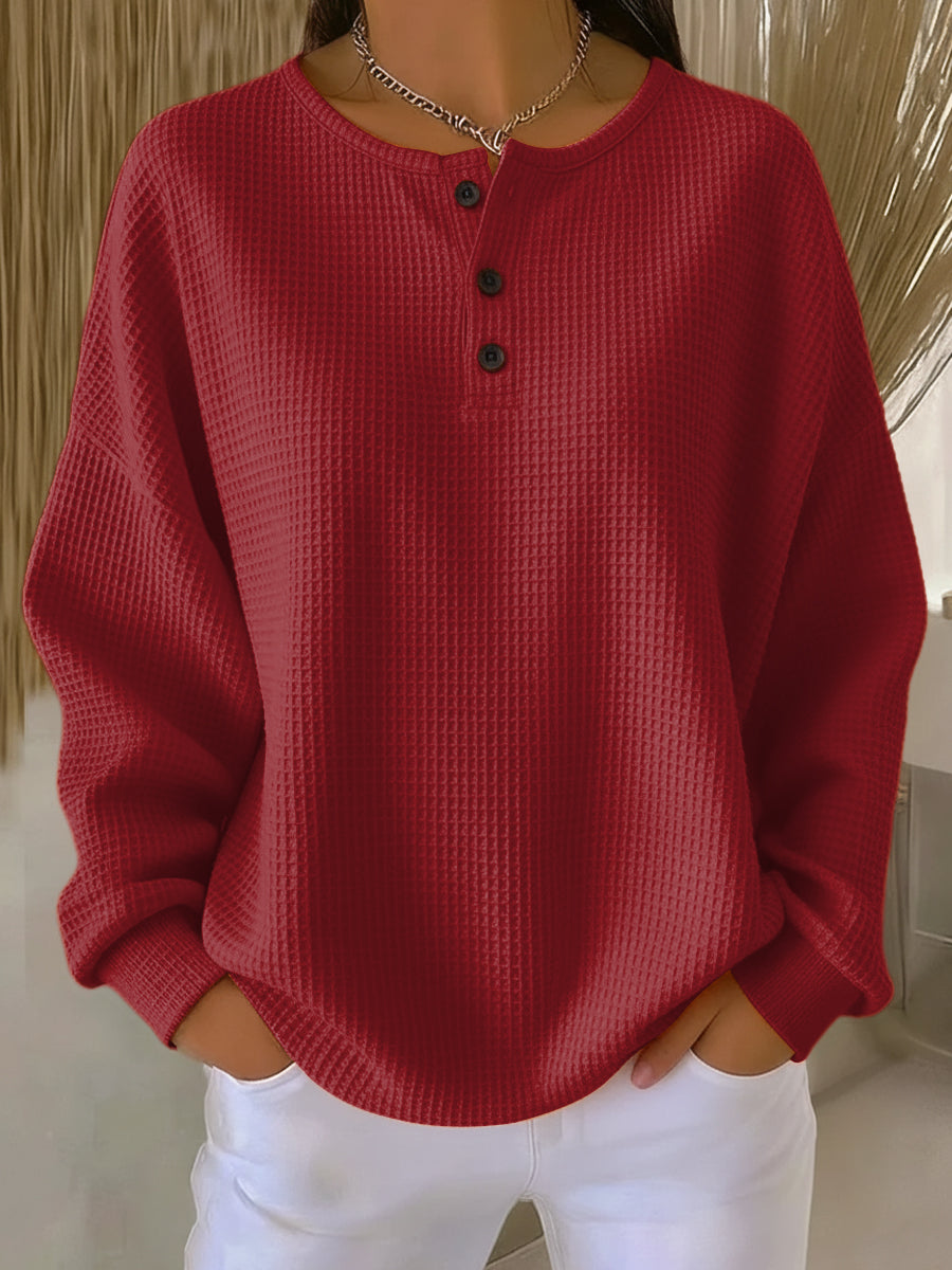 Mirabel™ | Hyggelig Henley-sweatshirt i vaffelstruktur