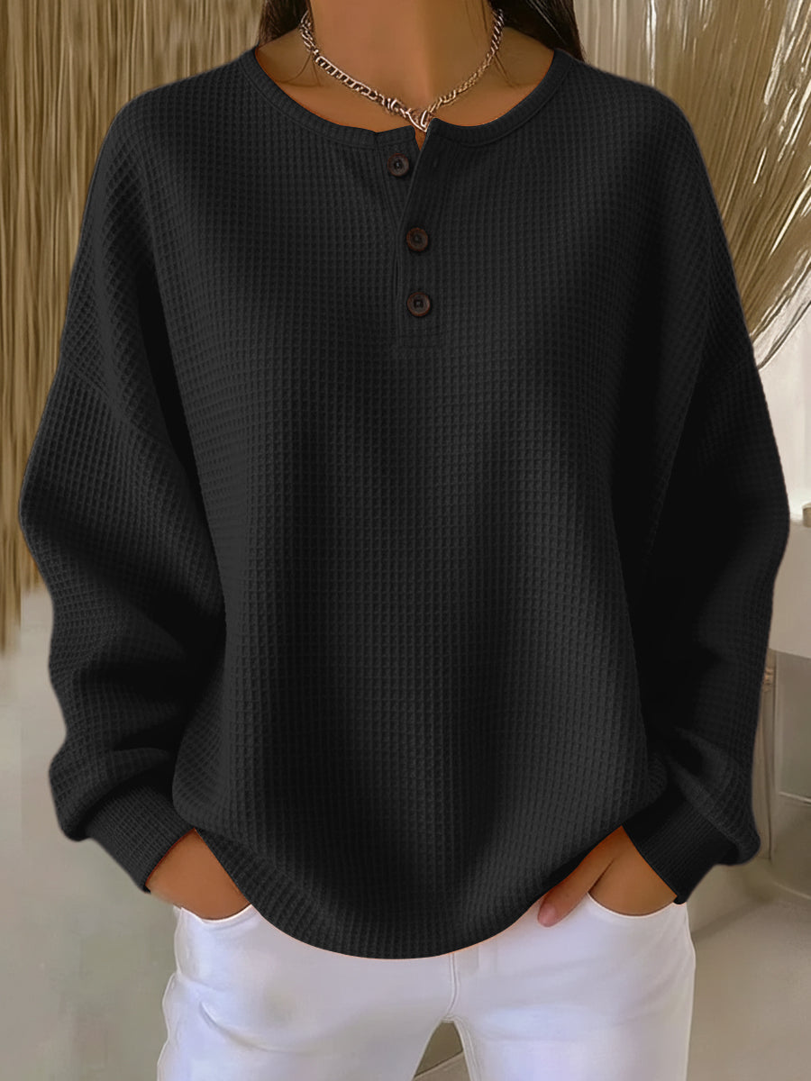 Mirabel™ | Hyggelig Henley-sweatshirt i vaffelstruktur