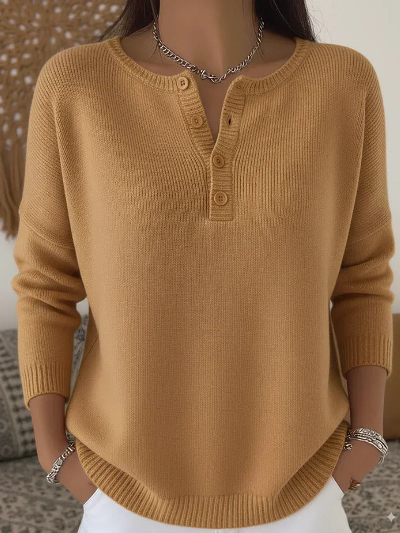 Helena™ | Henley-striktrøje med knaplukning