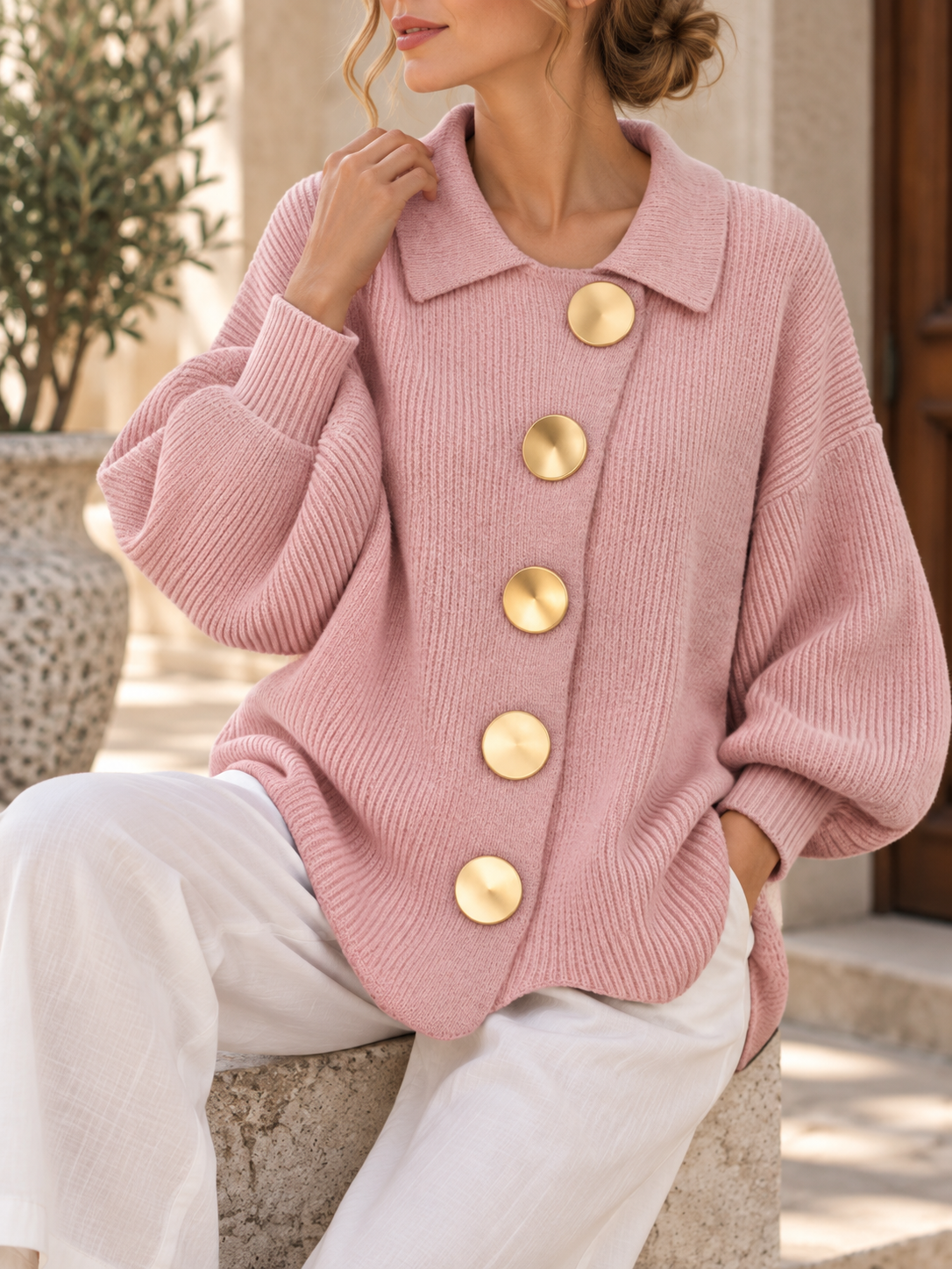Ida | Elegant Cardigan med Gyldne Knapper