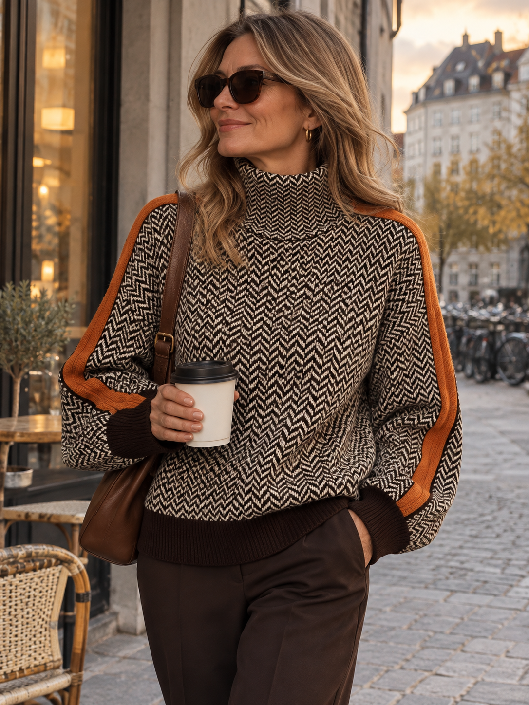 Erica | Elegant Chevron Strik med Kontraststriber