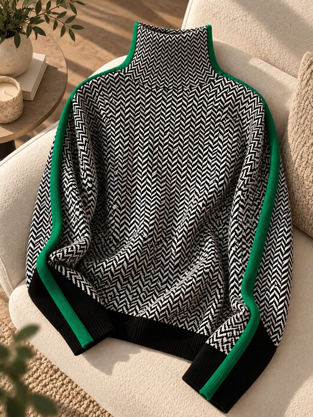 Erica | Elegant Chevron Strik med Kontraststriber