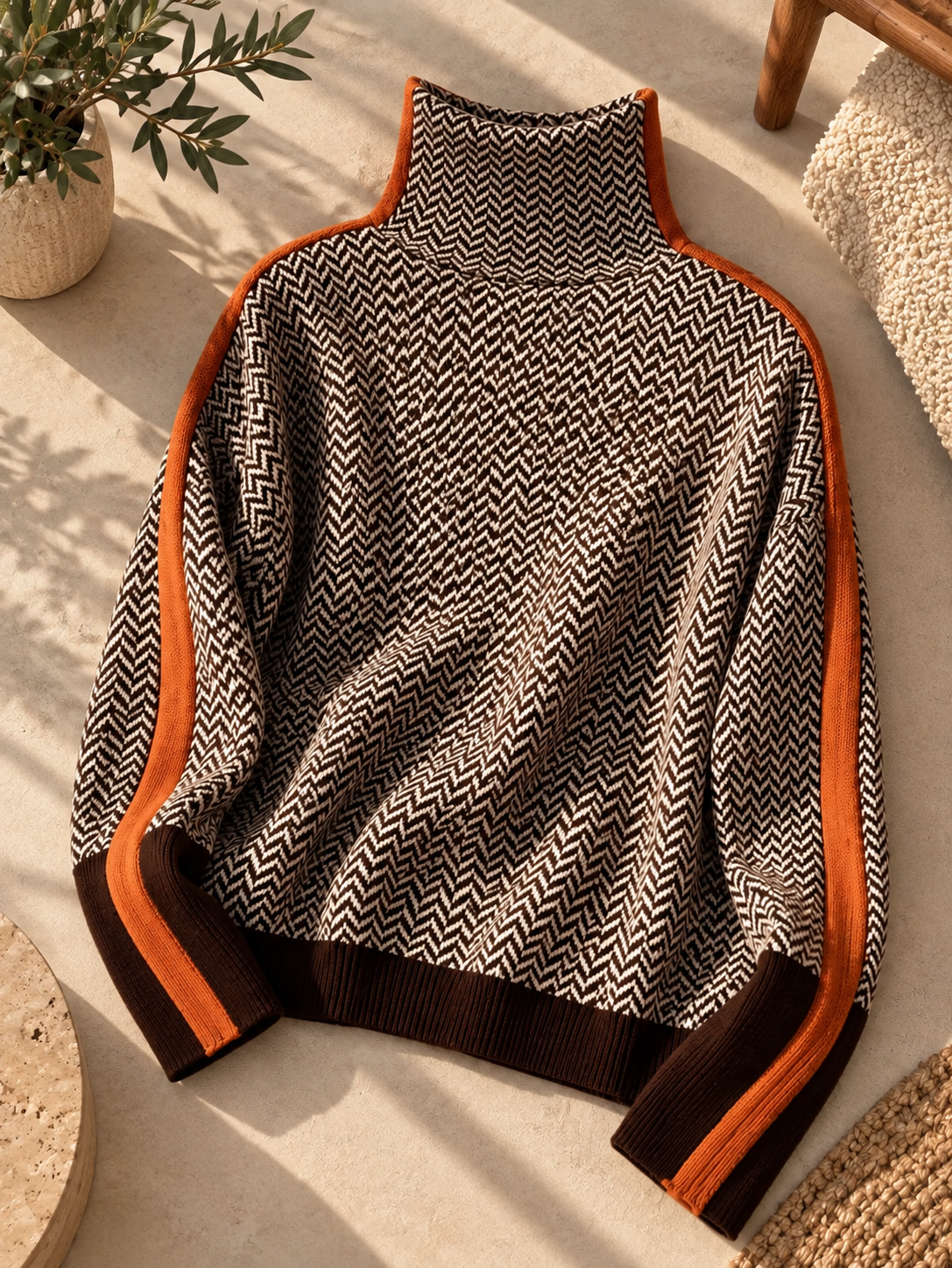 Erica | Elegant Chevron Strik med Kontraststriber