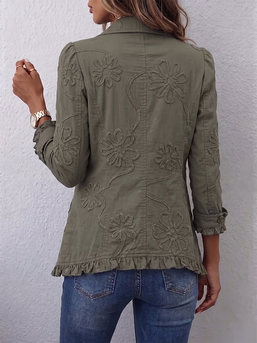 Kamberly™ | Boho-chic jakke med blomsterbroderi og flæsekant