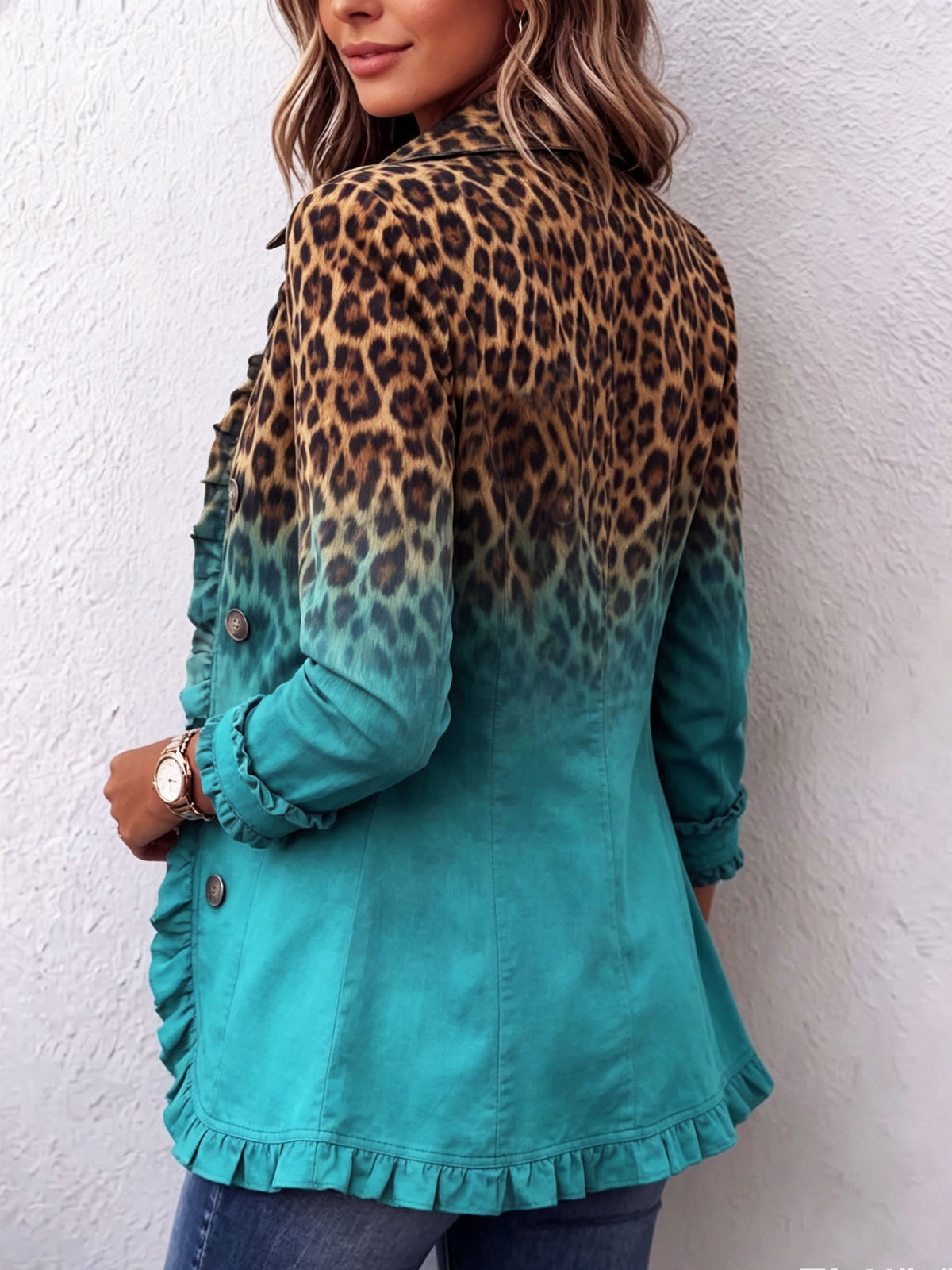 Elspeth™ | Blazerjakke med flæser i leopard-ombré